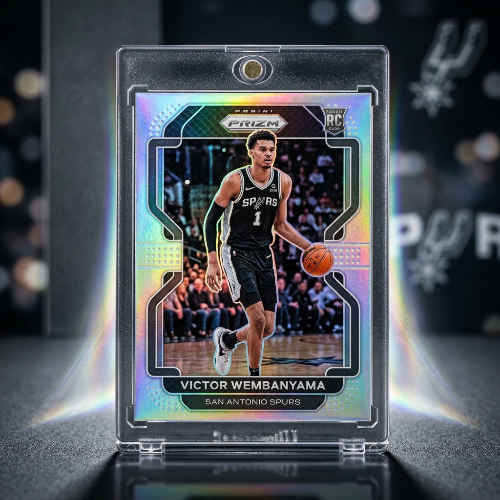 Victor Wembanyama 2023 Panini Prizm Silver rookie card — the hobby's most-watched current rookie
